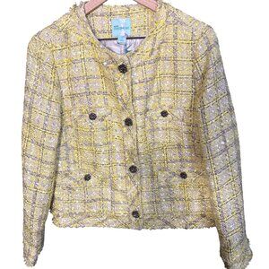 New Old Navy Studio Spotlight Yellow Tweed Cropped Jacket With Black Buttons Lin